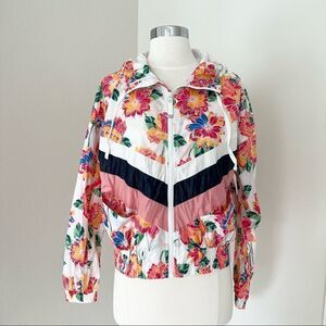 GapFit Floral Windbreaker Zip Jacket Retro Stripe Lightweight Hood S